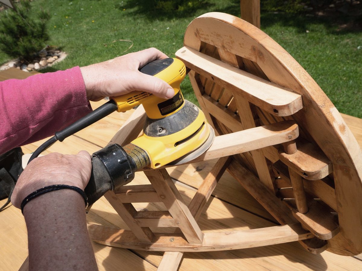 A wooden chair being restored